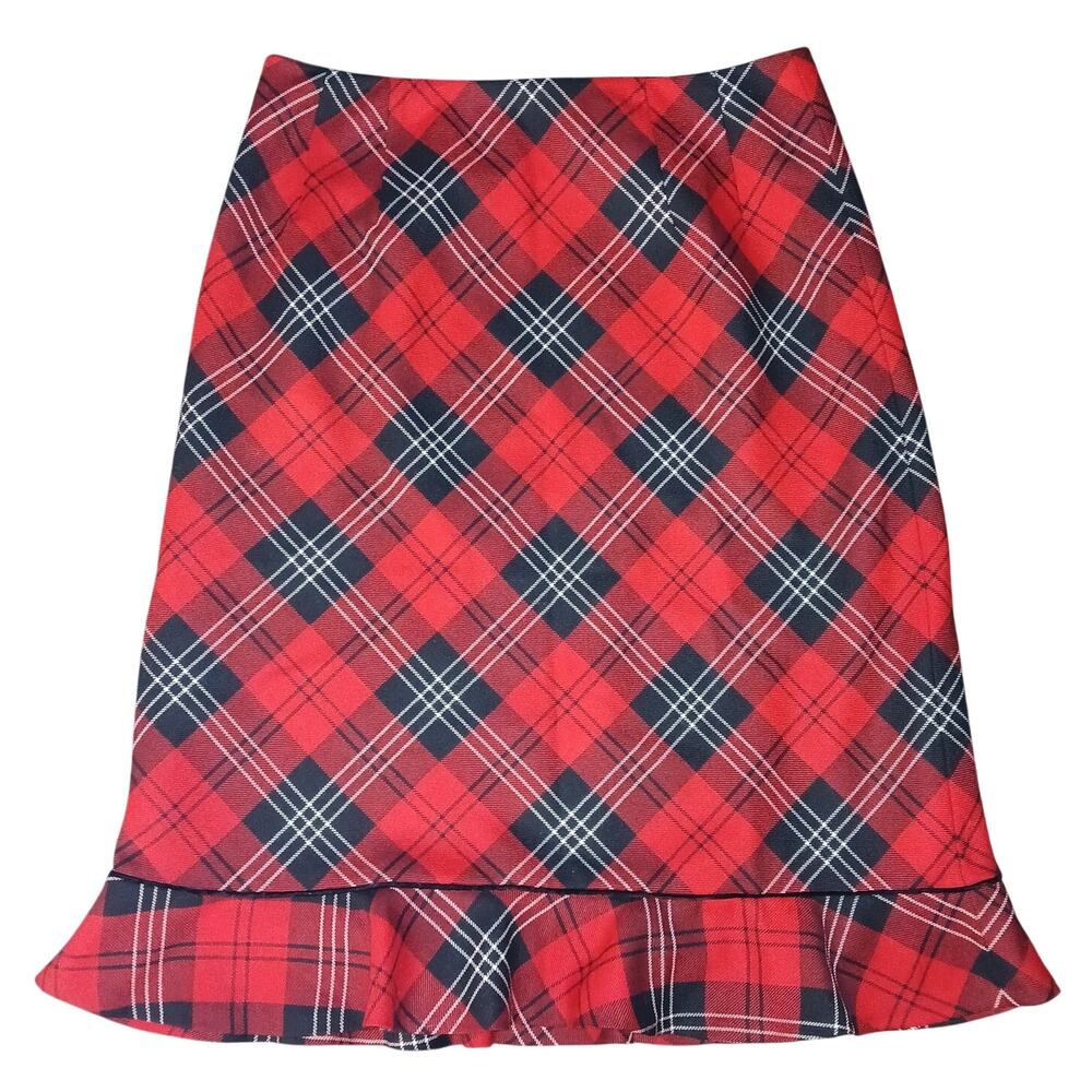 Vintage Size 8P Pendleton 100% Virgin Wool Womens Skirt Red Black Plaid Petite